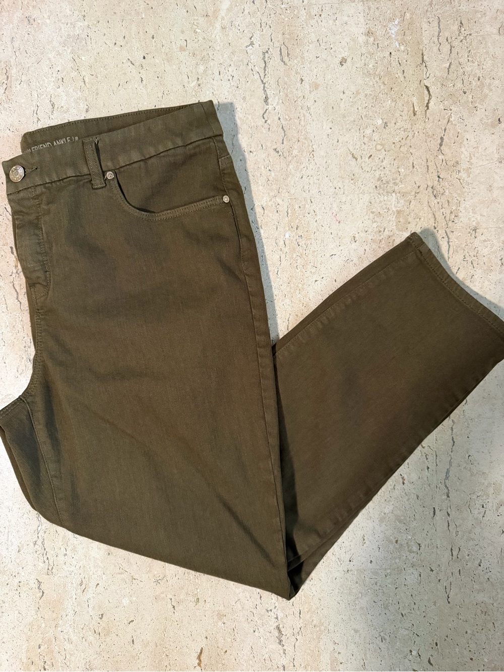 Chico’s So Slimming Girlfriend Ankle Pants Size 2 Olive Green Stretch 12/14